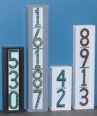 LEDress illuminated house numbers showing 2, 3, 4, and 5-digit vertical models